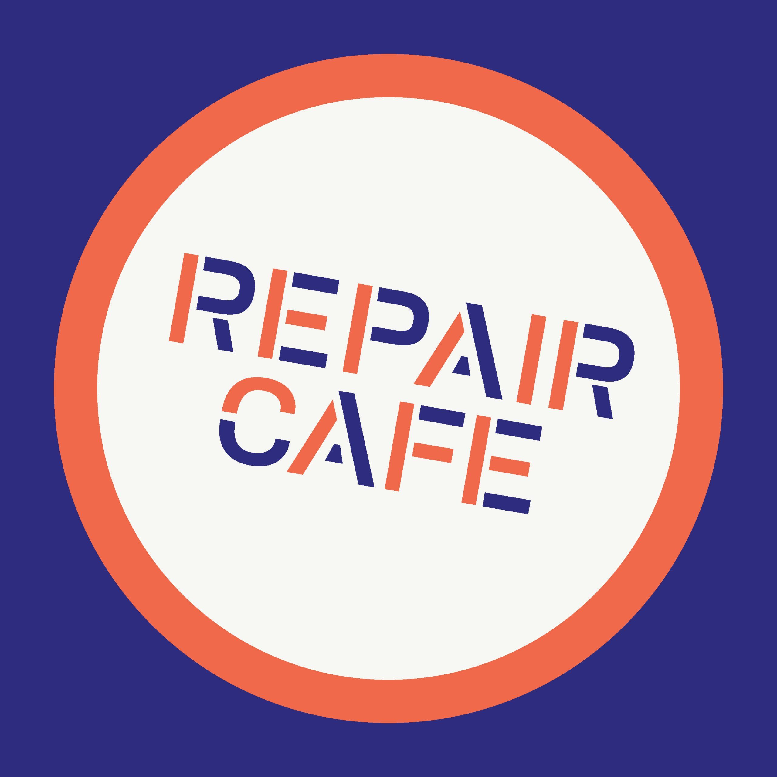 auf blauen Hintergrund ein Kreis mit der Aufschrift Repair Cafe